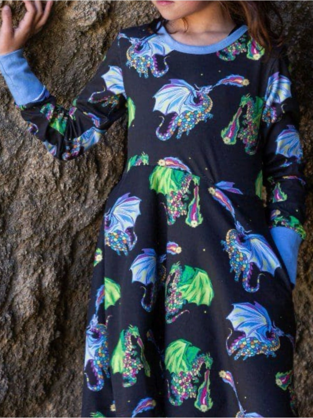 Coodi & Womple Rainbow Dragon Print Long Sleeve Dress Sz 6